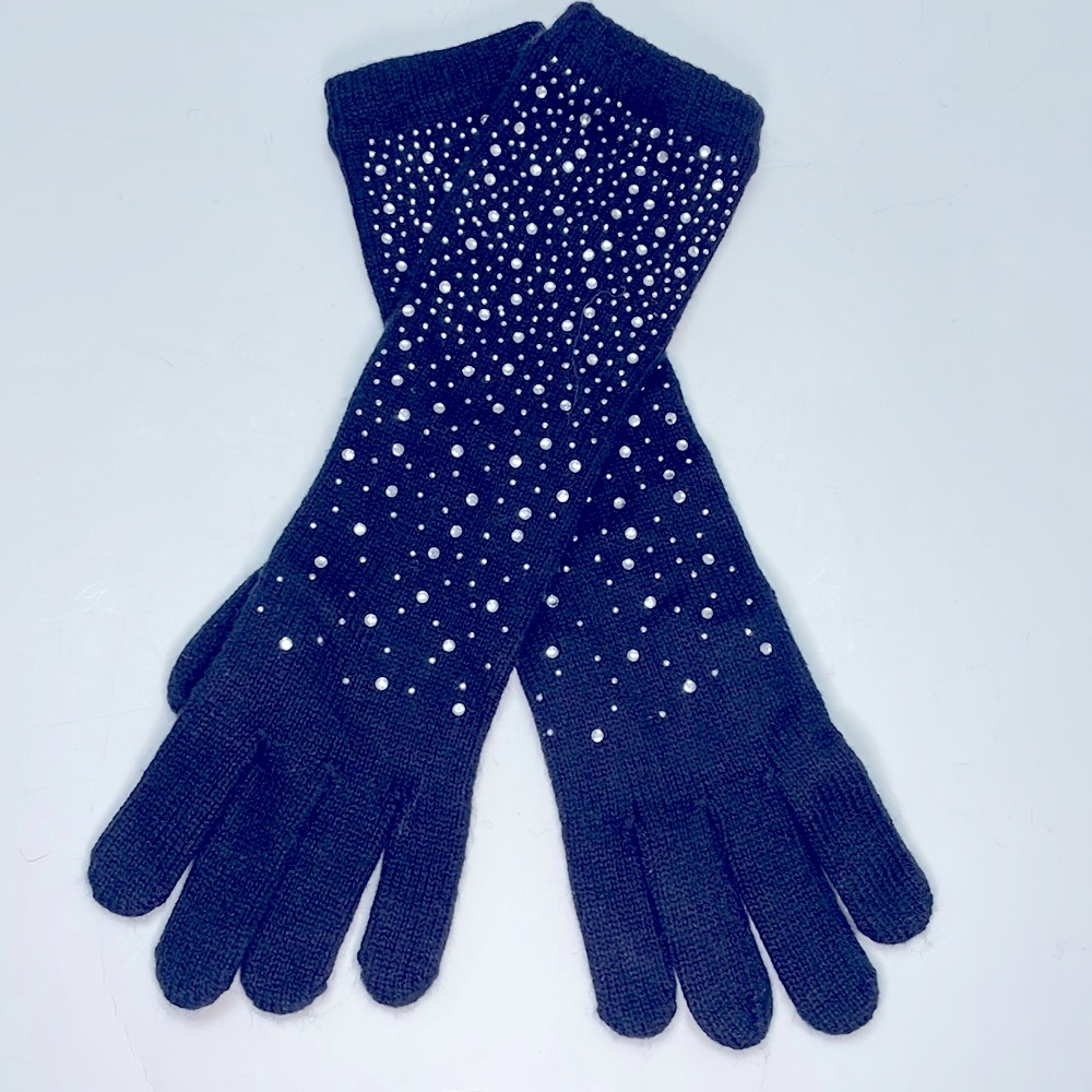 Indigo Black Rhinestone Long Gloves